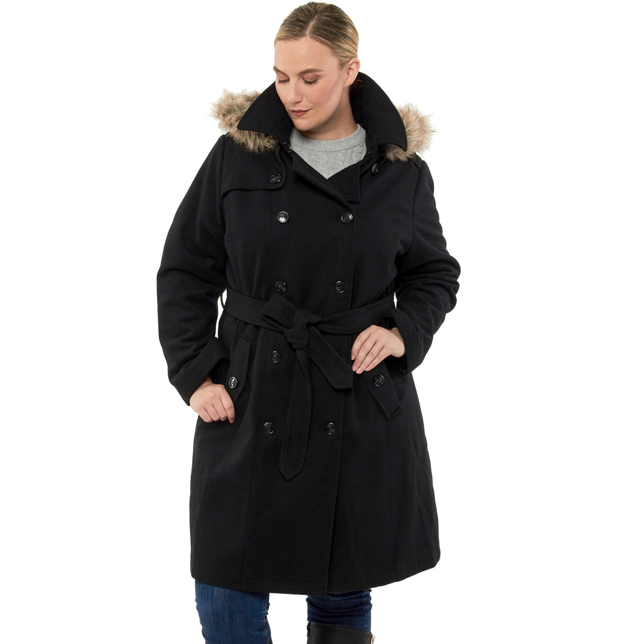 Alpine Swiss Women's Plus Size Wool Blend Long Trench Coat with